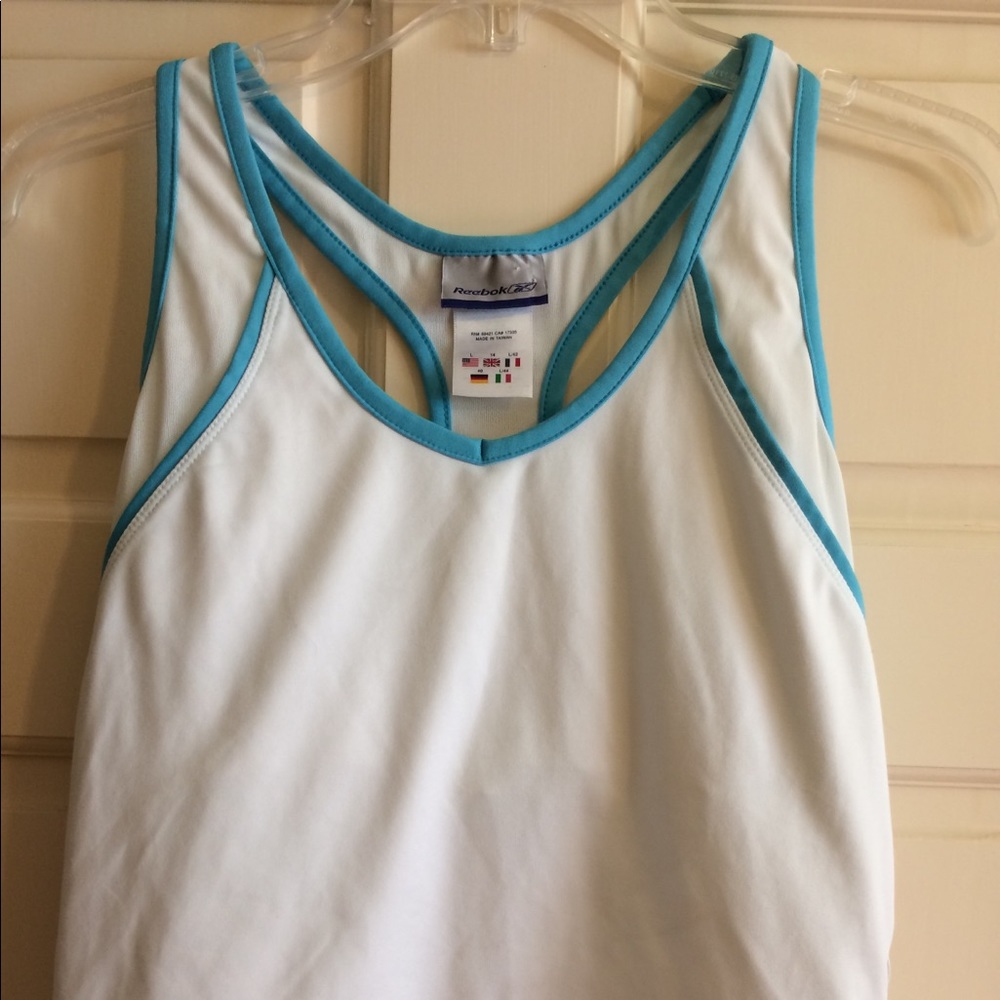 Reebok Workout top. Large Aqua & White.